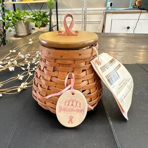 Longaberger Horizon of Hope Jar Basket w Wood Lid Metal Topper 2009 ACS